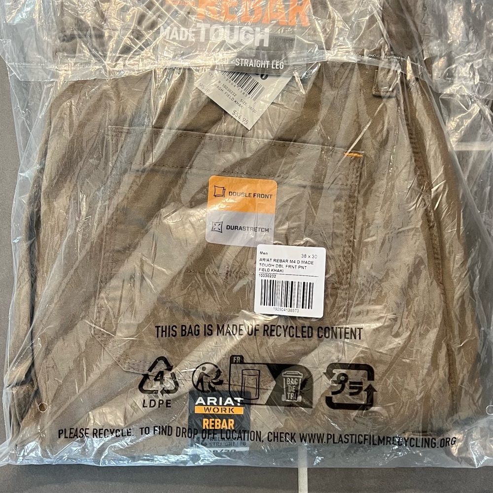 ARIAT Rebar M4 Low Rise DuraStretch Straight Leg Pant, 38/30, Field Khaki, NWT - Picture 5 of 6